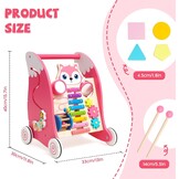 Houten babyloopwagen met muziekinstrumenten en vormpasspel, anti-O-been design, loophulp met xylofoon, kogelloop en tandwielspeelgoed, multifunctioneel activiteitscentrum voor peuters vanaf 1 J
