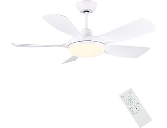 Newday Plafondventilator met licht en afstandsbediening, 106 cm, stille plafondventilator met dimverlichting, DC-motor, 5 vleugels, 6 snelheden, geheugenfunctie, wit