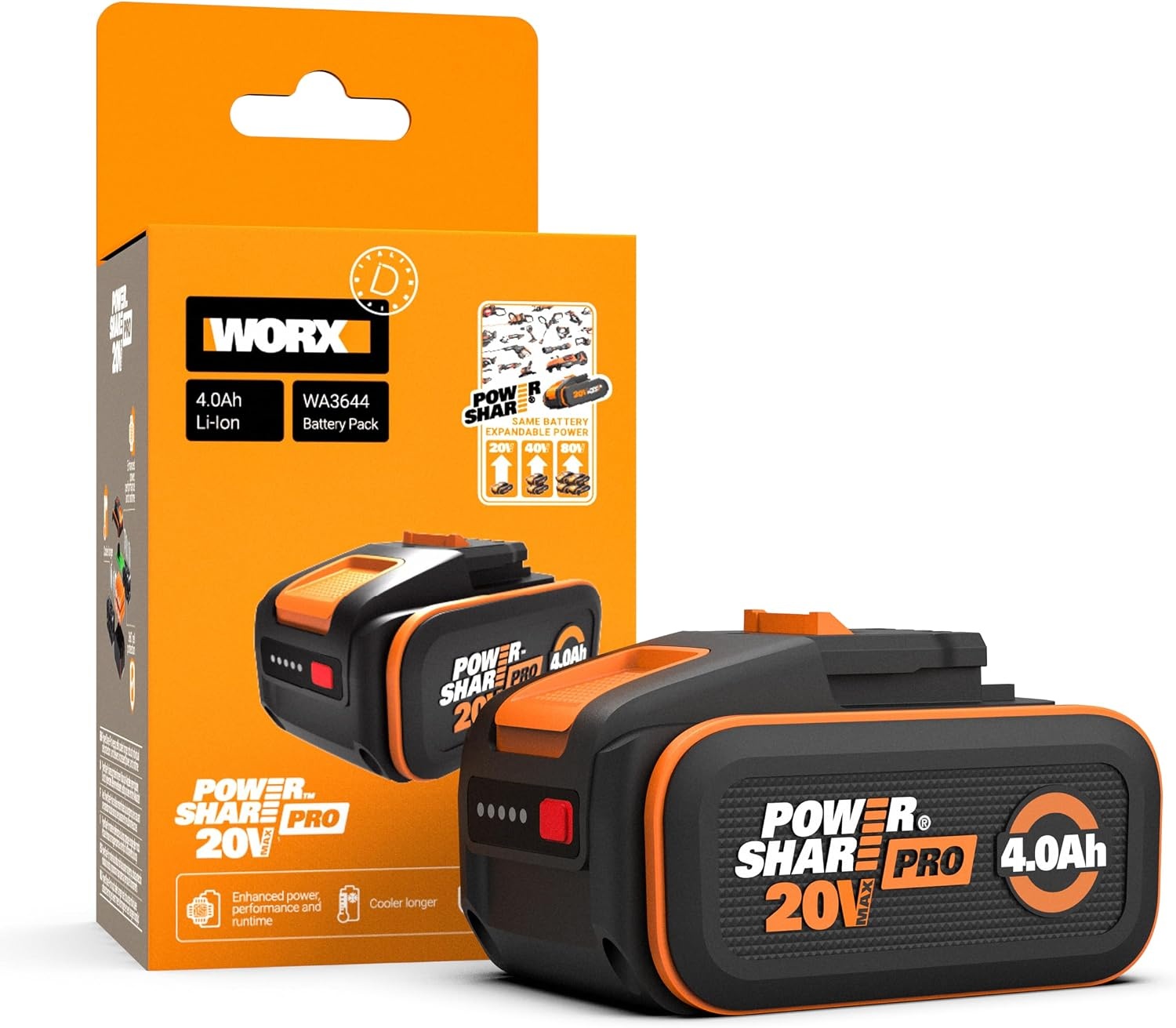 WORX WA3644 20V 4.0Ah PowerShare Accu met BMS - 34% Korting