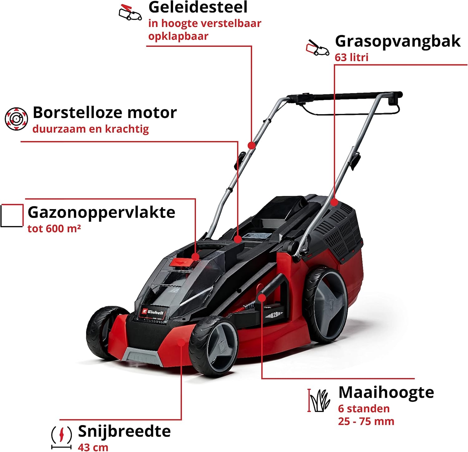 Einhell Accu-Grasmaaier 43cm 600m² - 55% Korting