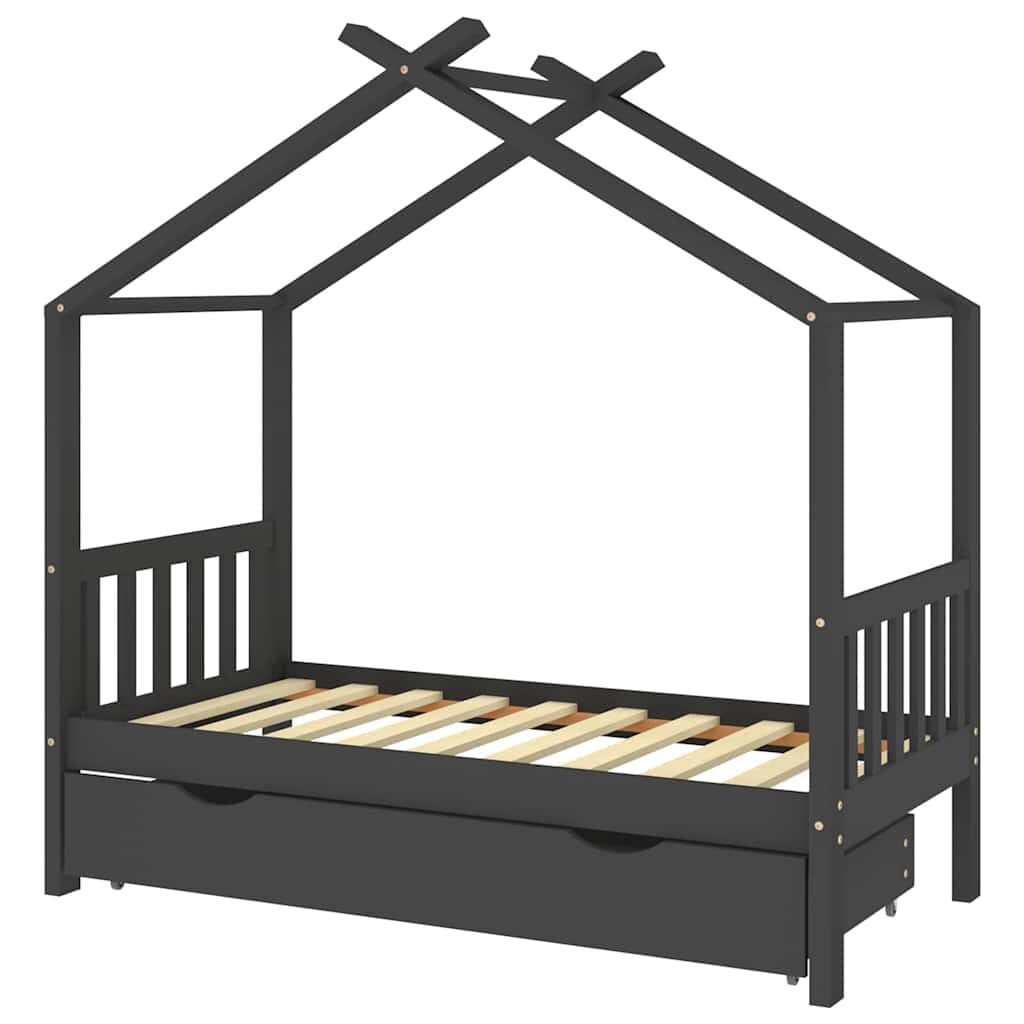 Kinderbedframe met Lade Grenenhout Donkergrijs 80x160 cm - 54% Korting