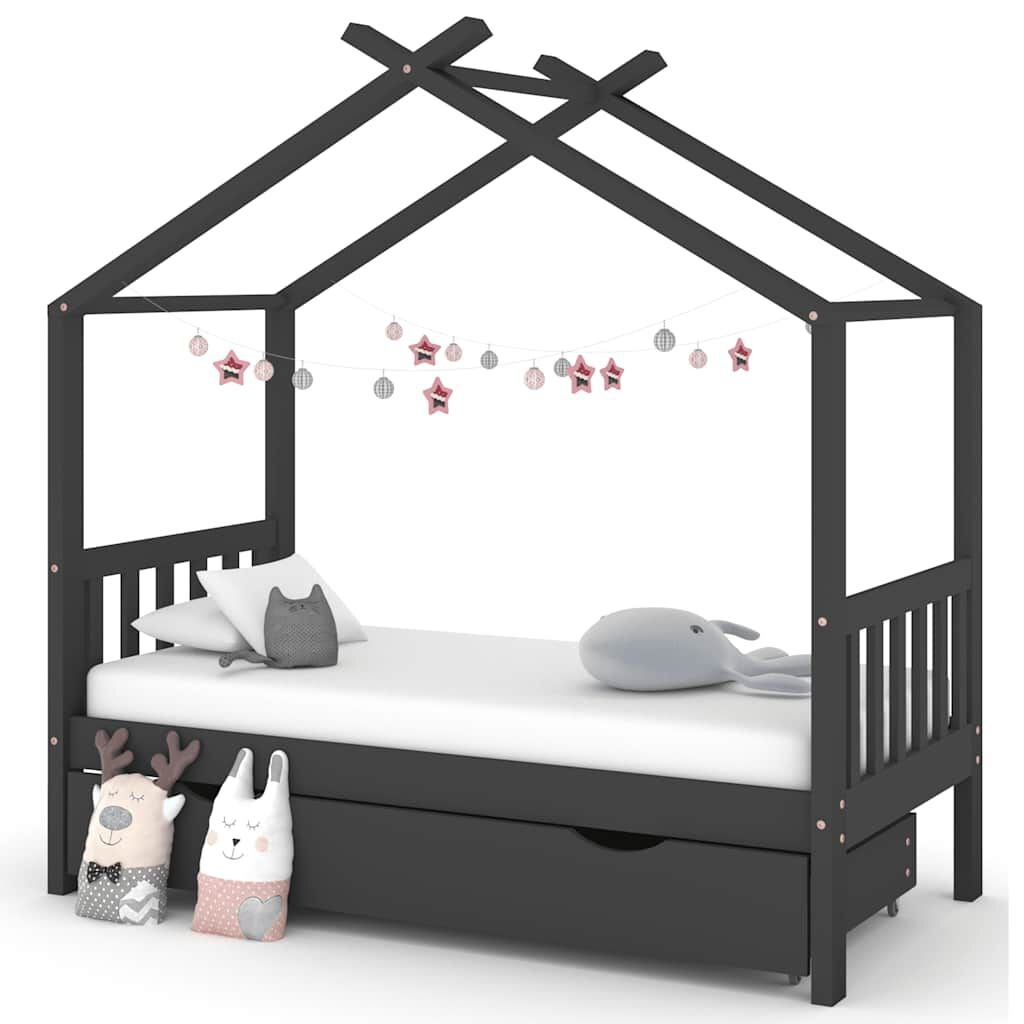 Kinderbedframe met Lade Grenenhout Donkergrijs 80x160 cm - 54% Korting