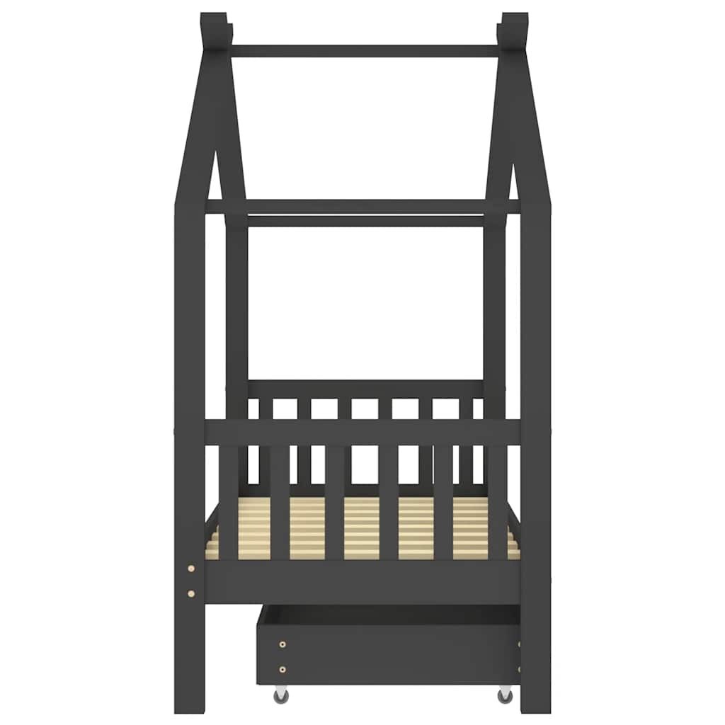 Kinderbedframe met Lade Grenenhout Donkergrijs 80x160 cm - 54% Korting