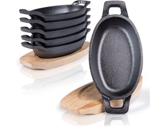 Gietijzeren Serveerpannen Set van 6 | Zwart | 15,4 x 9,5 cm | 52% Korting