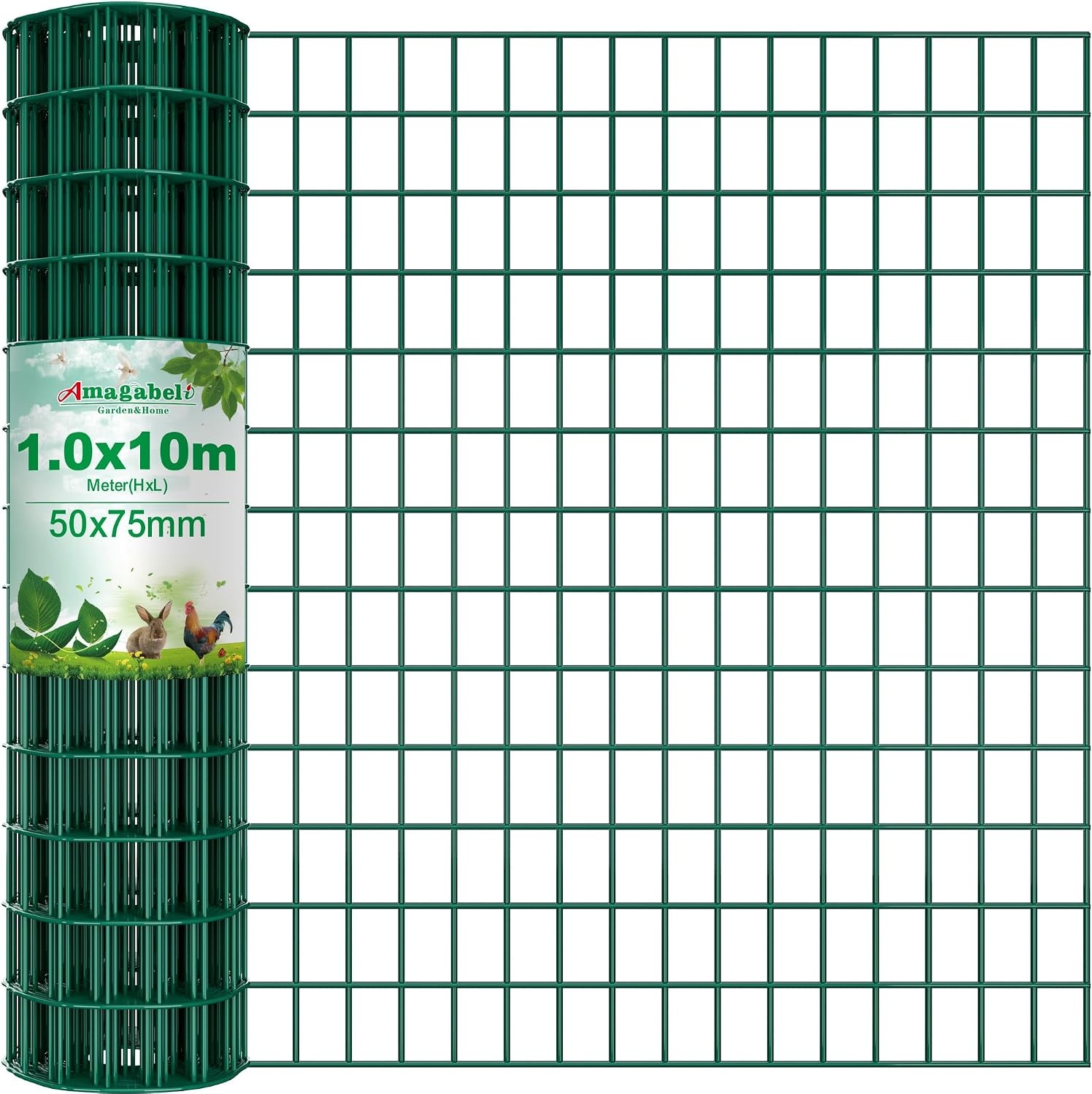 Amagabeli Tuinafrastering 1m x 10m - Groen - Metalen Gaashekwerk met PVC Coating