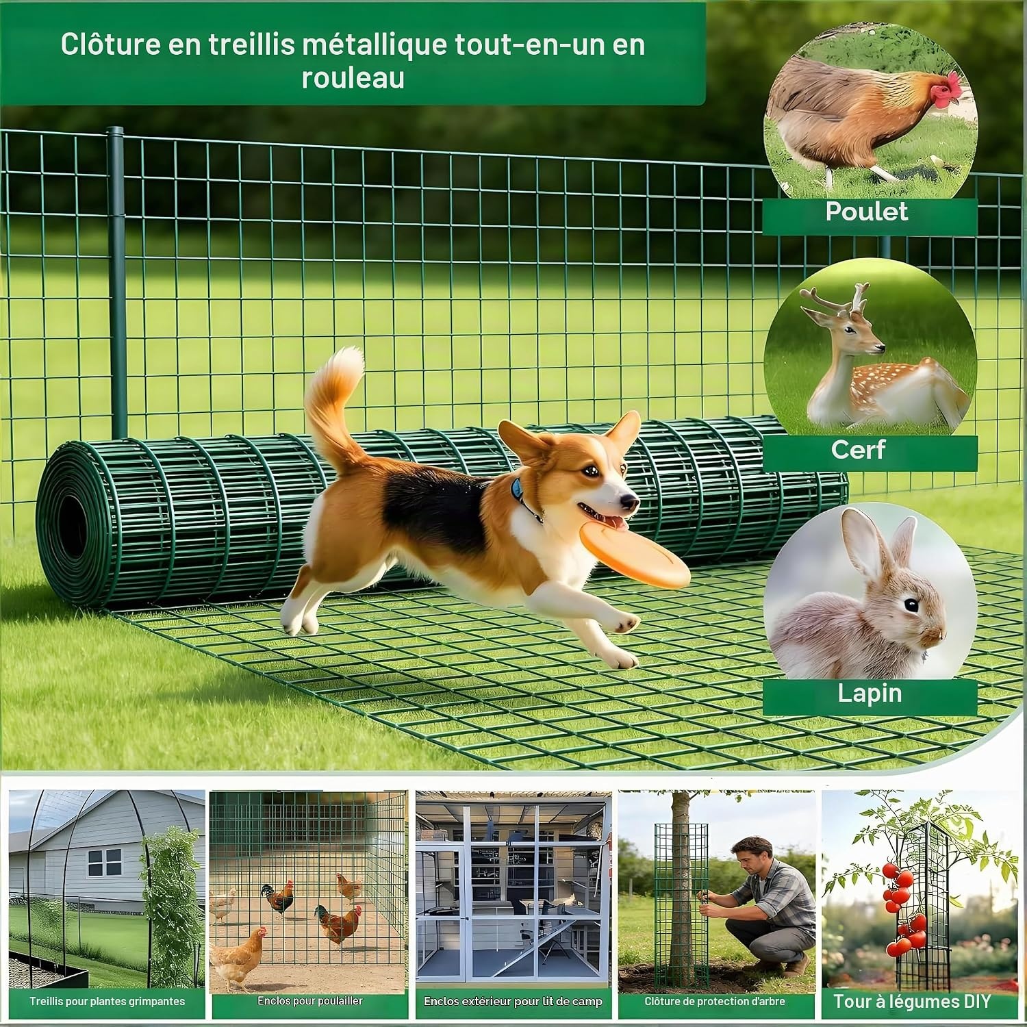 Amagabeli Tuinafrastering 1m x 10m - Groen - Metalen Gaashekwerk met PVC Coating