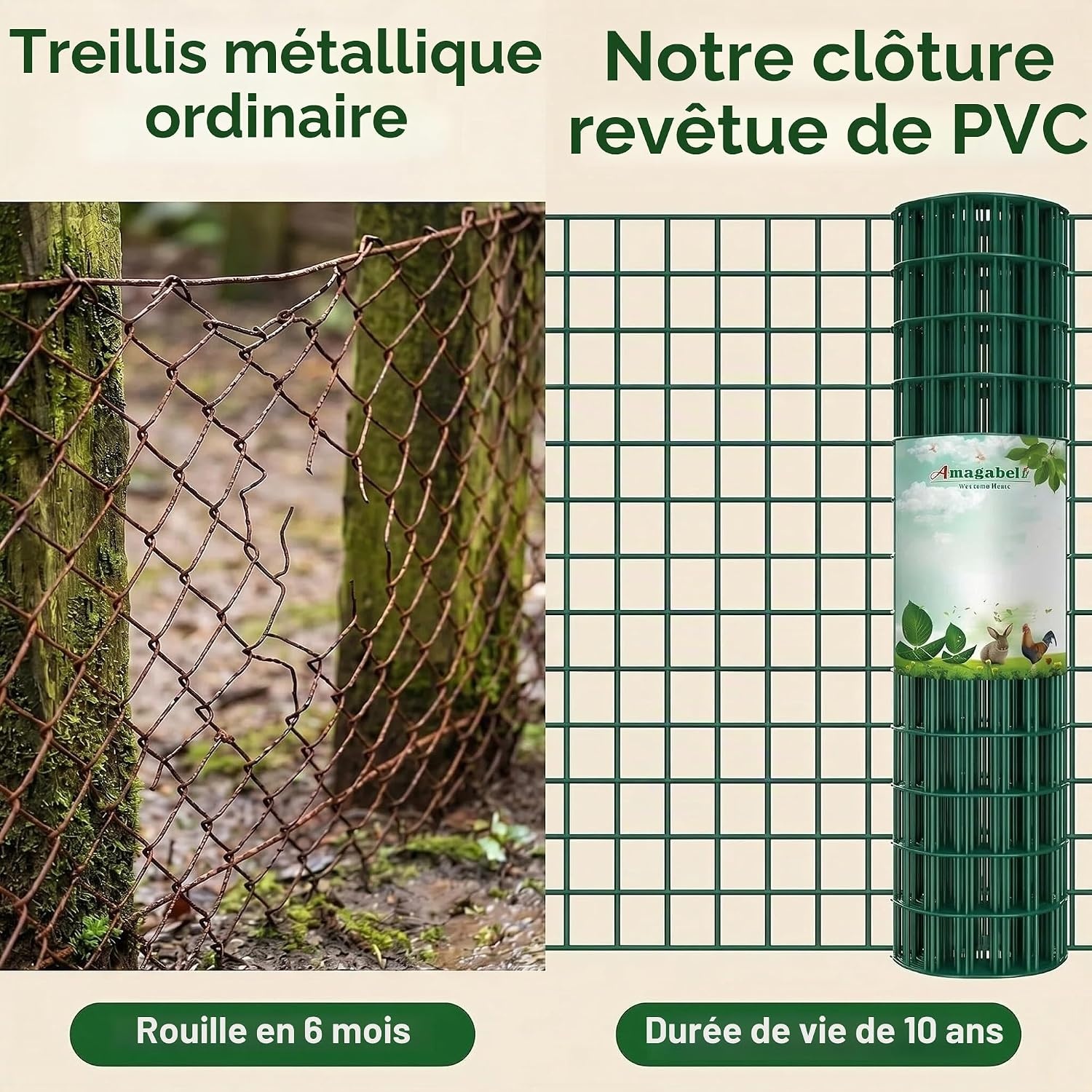 Amagabeli Tuinafrastering 1m x 10m - Groen - Metalen Gaashekwerk met PVC Coating