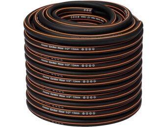 Fevone Tuinslang 50 m slangbuis voor tuin, diameter 13 mm, 4 lagen, 25 bar, zeer belastbaar, draagbaar, buiten, compressor, slangkabel, flexibel, robuust, riembaar, knikbescherming, zwart/oranje - Maat 50 m