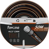 Fevone Tuinslang 50 m slangbuis voor tuin, diameter 13 mm, 4 lagen, 25 bar, zeer belastbaar, draagbaar, buiten, compressor, slangkabel, flexibel, robuust, riembaar, knikbescherming, zwart/oranje - Maat 50 m