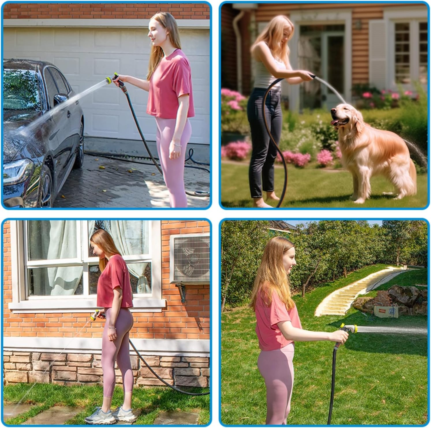Fevone Tuinslang 50 m slangbuis voor tuin, diameter 13 mm, 4 lagen, 25 bar, zeer belastbaar, draagbaar, buiten, compressor, slangkabel, flexibel, robuust, riembaar, knikbescherming, zwart/oranje - Maat 50 m