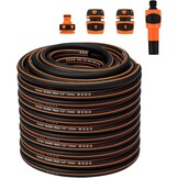 Fevone Tuinslang 50 m slangbuis voor tuin, diameter 13 mm, 4 lagen, 25 bar, zeer belastbaar, draagbaar, buiten, compressor, slangkabel, flexibel, robuust, riembaar, knikbescherming, zwart/oranje - Maat 50 m