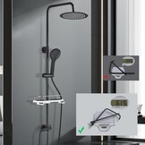 Douchesysteem, zwart, met legplank, grote regendouche, waterval, 3 functies, ABS-handdouche voor badkamer