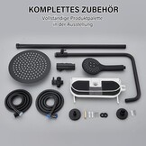 Douchesysteem, zwart, met legplank, grote regendouche, waterval, 3 functies, ABS-handdouche voor badkamer