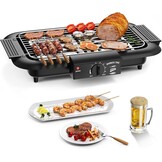 Elektrische tafelgrill, elektrische BBQ-grill, rookloze anti-aanbak binnen-/buitengrill, 2000 W, dubbele buis, draagbare, afneembare staande grill met hoog vermogen (klassiek zwart)