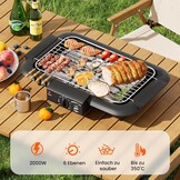 Elektrische tafelgrill, elektrische BBQ-grill, rookloze anti-aanbak binnen-/buitengrill, 2000 W, dubbele buis, draagbare, afneembare staande grill met hoog vermogen (klassiek zwart)