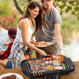 Elektrische tafelgrill, elektrische BBQ-grill, rookloze anti-aanbak binnen-/buitengrill, 2000 W, dubbele buis, draagbare, afneembare staande grill met hoog vermogen (klassiek zwart)
