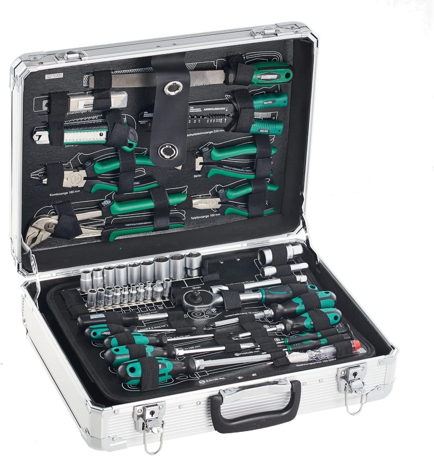 Brüder Mannesmann M29075 Gereedschapsset, 108-Delig, Aluminium Gereedschapskoffer, Groen/Zilver