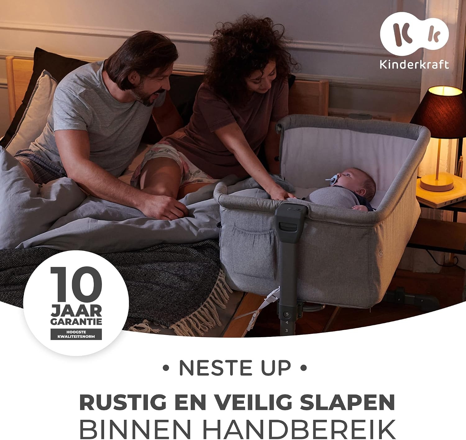 Kinderkraft Bijzetbed NESTE UP, Co-sleeper 2 in 1, Aanschuifwieg voor Baby, In Hoogte Verstelbaar Babybed, met Matras, Beige