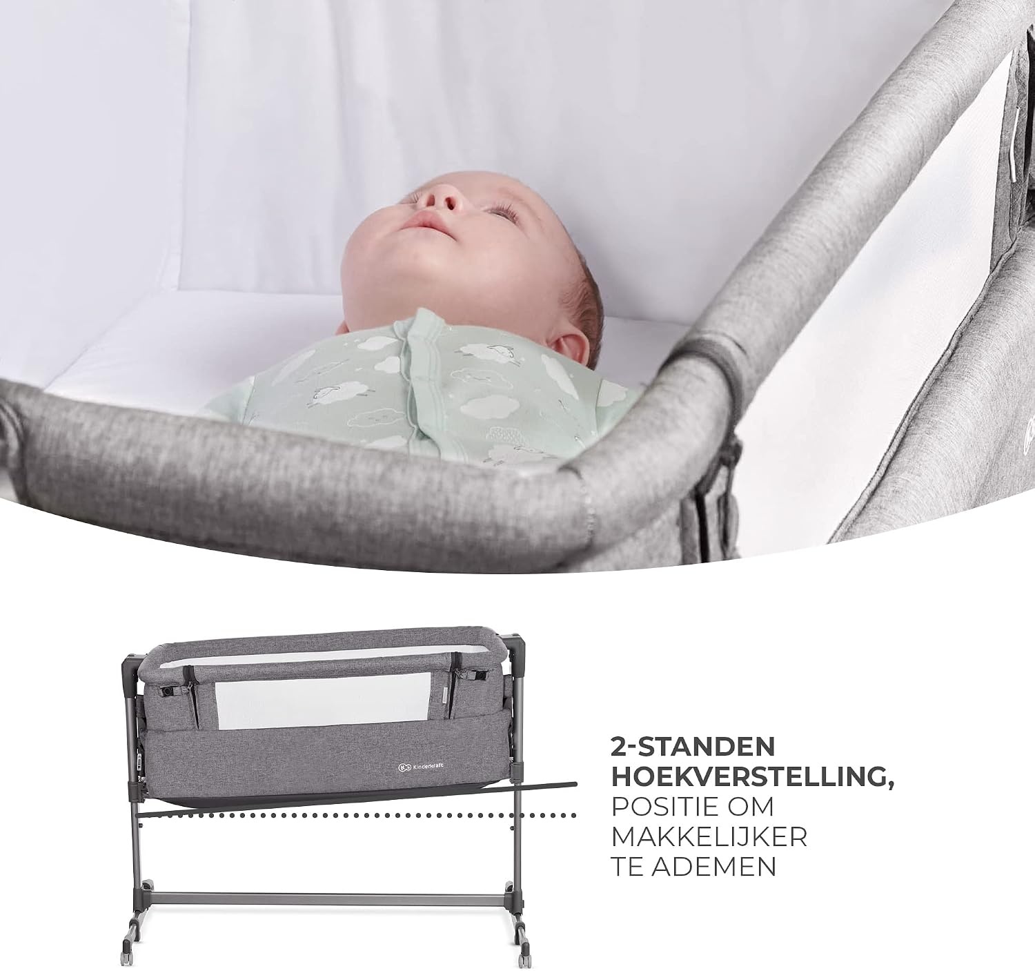 Kinderkraft Bijzetbed NESTE UP, Co-sleeper 2 in 1, Aanschuifwieg voor Baby, In Hoogte Verstelbaar Babybed, met Matras, Beige