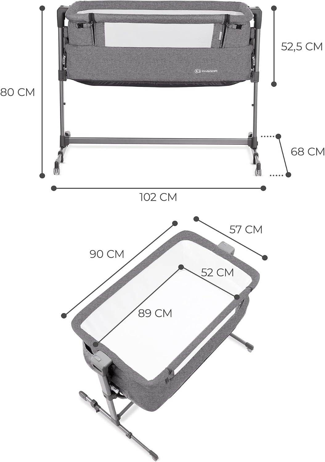 Kinderkraft Bijzetbed NESTE UP, Co-sleeper 2 in 1, Aanschuifwieg voor Baby, In Hoogte Verstelbaar Babybed, met Matras, Beige