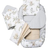 Medi Partners 5-delige Babynest Set 100x60x15 Uitneembaar inzetstuk Bed Knuffel Nestje Baby deken Pasgeboren 100% katoen (Safari met beige Minky)