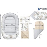 Medi Partners 5-delige Babynest Set 100x60x15 Uitneembaar inzetstuk Bed Knuffel Nestje Baby deken Pasgeboren 100% katoen (Safari met beige Minky)