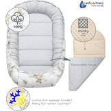 Medi Partners 5-delige Babynest Set 100x60x15 Uitneembaar inzetstuk Bed Knuffel Nestje Baby deken Pasgeboren 100% katoen (Safari met beige Minky)