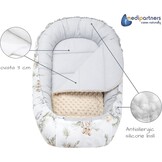 Medi Partners 5-delige Babynest Set 100x60x15 Uitneembaar inzetstuk Bed Knuffel Nestje Baby deken Pasgeboren 100% katoen (Safari met beige Minky)