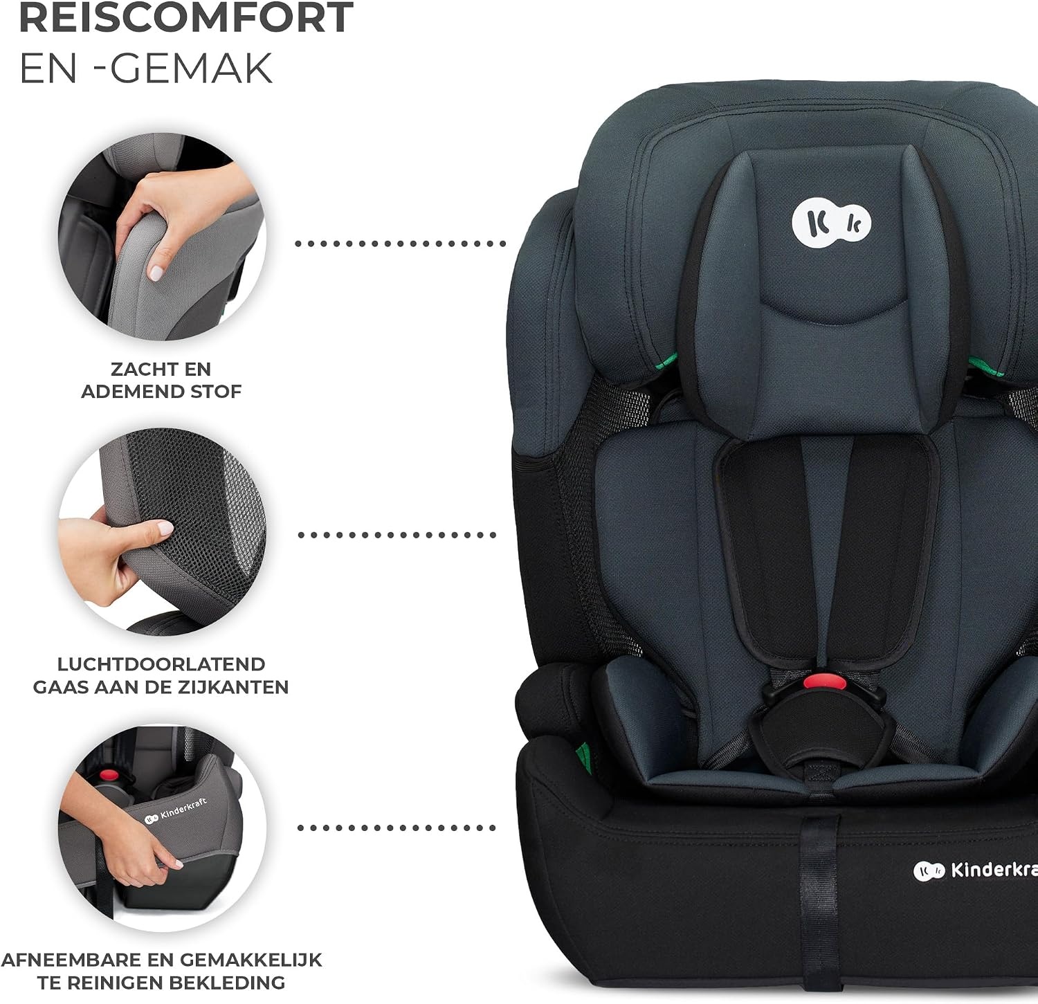 Kinderkraft COMFORT UP I-SIZE 76-150 cm Autostoeltje 9-36 kg, afstelbare hoofdsteun, veiligheidssystemen, Diepe zitting, Eenvoudig te reinigen, Groep 1/2/3, tot 12 jaar, zwart