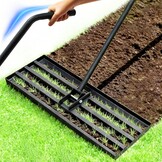 Grasrakel 75 x 25 cm, zware nivelleringshark met ergonomische gebogen handgreep, gazonhark voor aarde, grind, meststof, ideaal voor tuin, erf en golfbaan (185 cm)