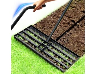 Grasrakel 75 x 25 cm, zware nivelleringshark met ergonomische gebogen handgreep, gazonhark voor aarde, grind, meststof, ideaal voor tuin, erf en golfbaan (185 cm)