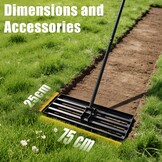 Grasrakel 75 x 25 cm, zware nivelleringshark met ergonomische gebogen handgreep, gazonhark voor aarde, grind, meststof, ideaal voor tuin, erf en golfbaan (185 cm)