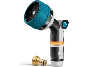 rainfactory plantenspuit - metalen sproeikop met 10 sproeipatronen - tuinsproeier met hoge druk & duimregeling - tuinslang sproeier met messing adapter, multifunctionele bloemen sproeier+
