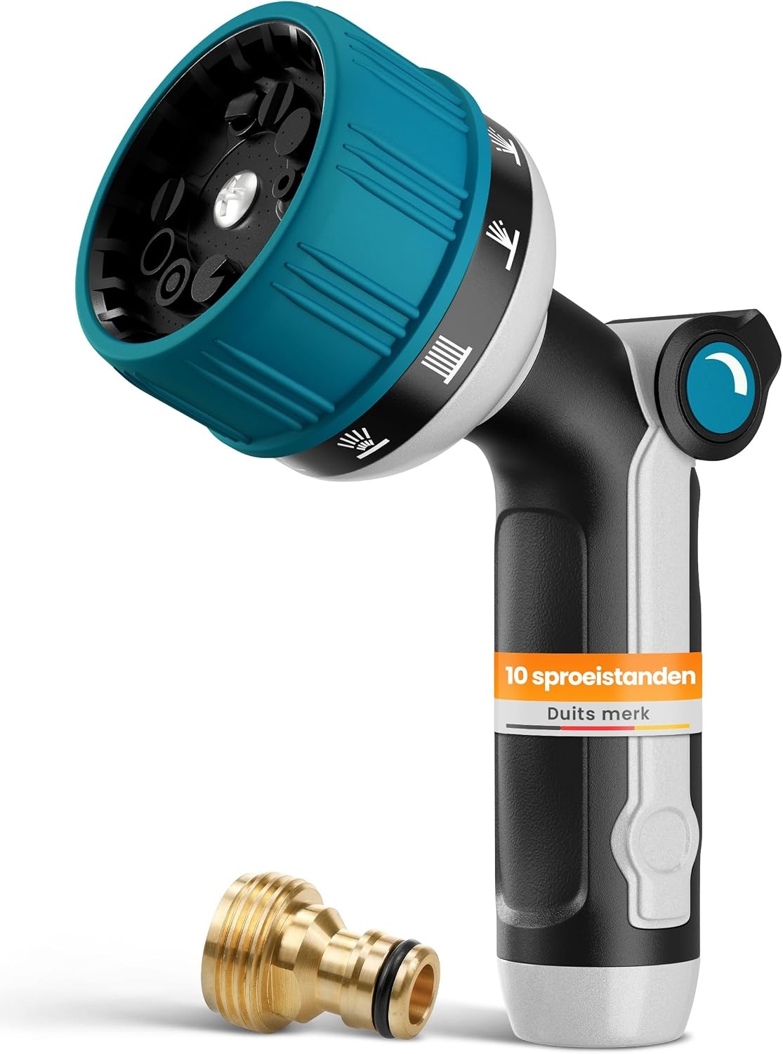 rainfactory plantenspuit - metalen sproeikop met 10 sproeipatronen - tuinsproeier met hoge druk & duimregeling - tuinslang sproeier met messing adapter, multifunctionele bloemen sproeier+