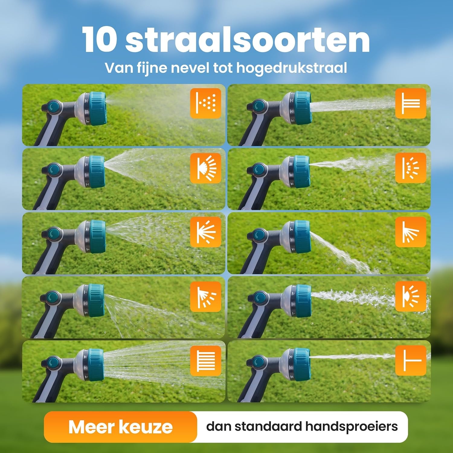 rainfactory plantenspuit - metalen sproeikop met 10 sproeipatronen - tuinsproeier met hoge druk & duimregeling - tuinslang sproeier met messing adapter, multifunctionele bloemen sproeier+
