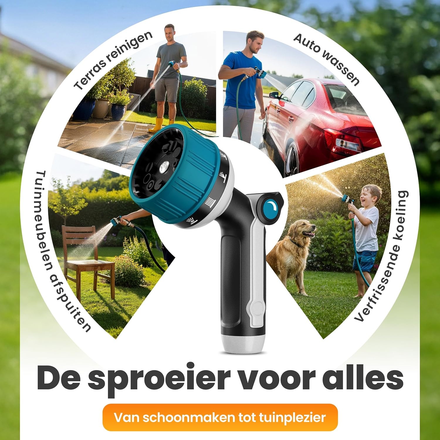 rainfactory plantenspuit - metalen sproeikop met 10 sproeipatronen - tuinsproeier met hoge druk & duimregeling - tuinslang sproeier met messing adapter, multifunctionele bloemen sproeier+