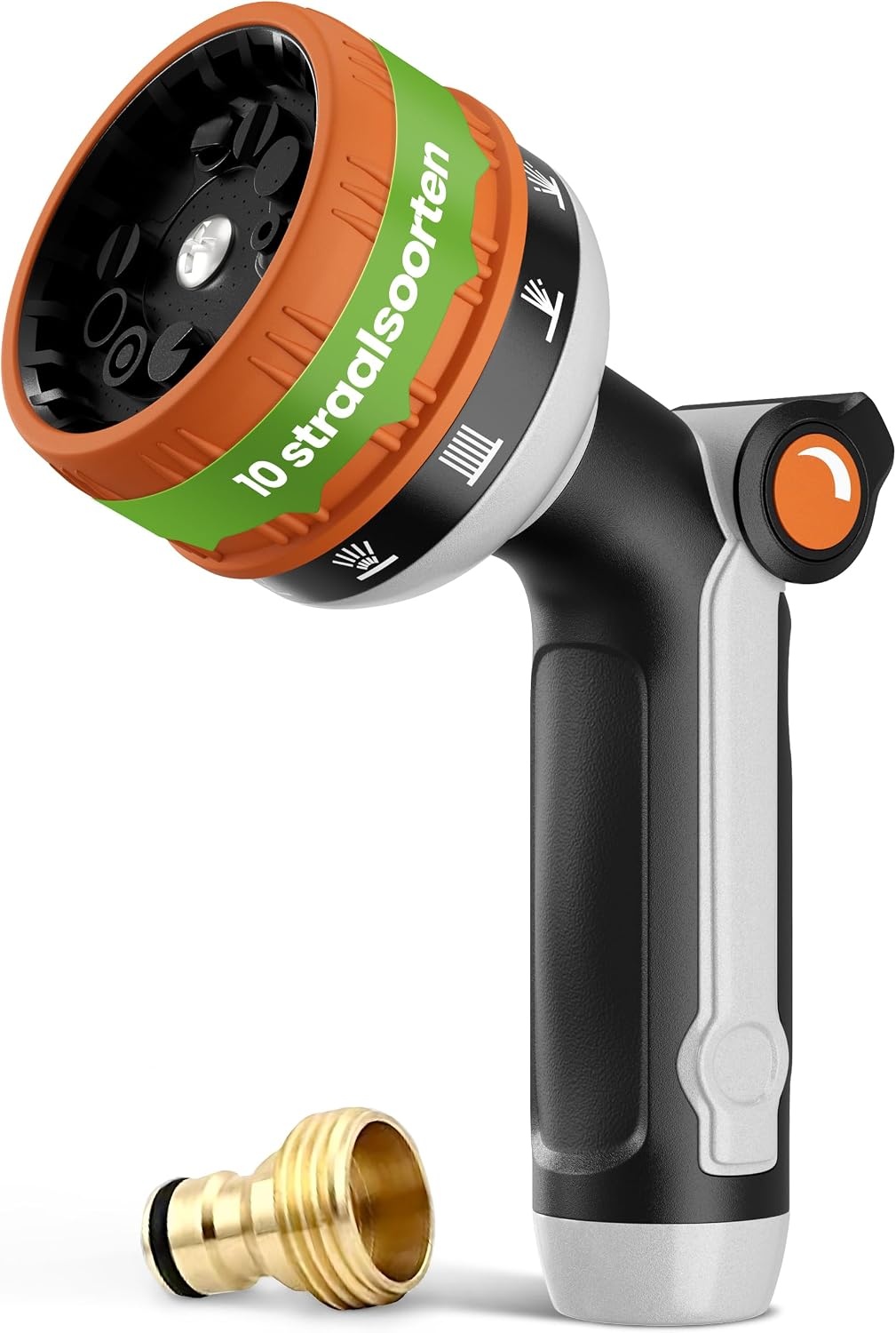 rainfactory plantenspuit - metalen sproeikop met 10 sproeipatronen - tuinsproeier met hoge druk & duimregeling - tuinslang sproeier met messing adapter, multifunctionele bloemen sproeier+