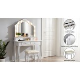 Kaptafel met LED Spiegel, 4 Lades & Kruk - Wit - 35% Korting
