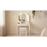Kaptafel met LED Spiegel, 4 Lades & Kruk - Wit - 35% Korting