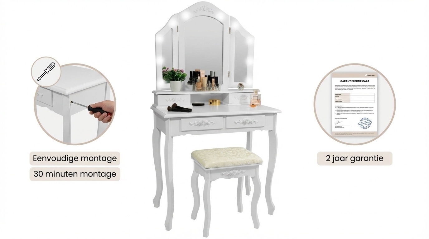 Kaptafel met spiegel en kruk - houten dressoir 3