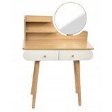 Houten kaptafel met ronde spiegel en lades - 122x80x40 cm