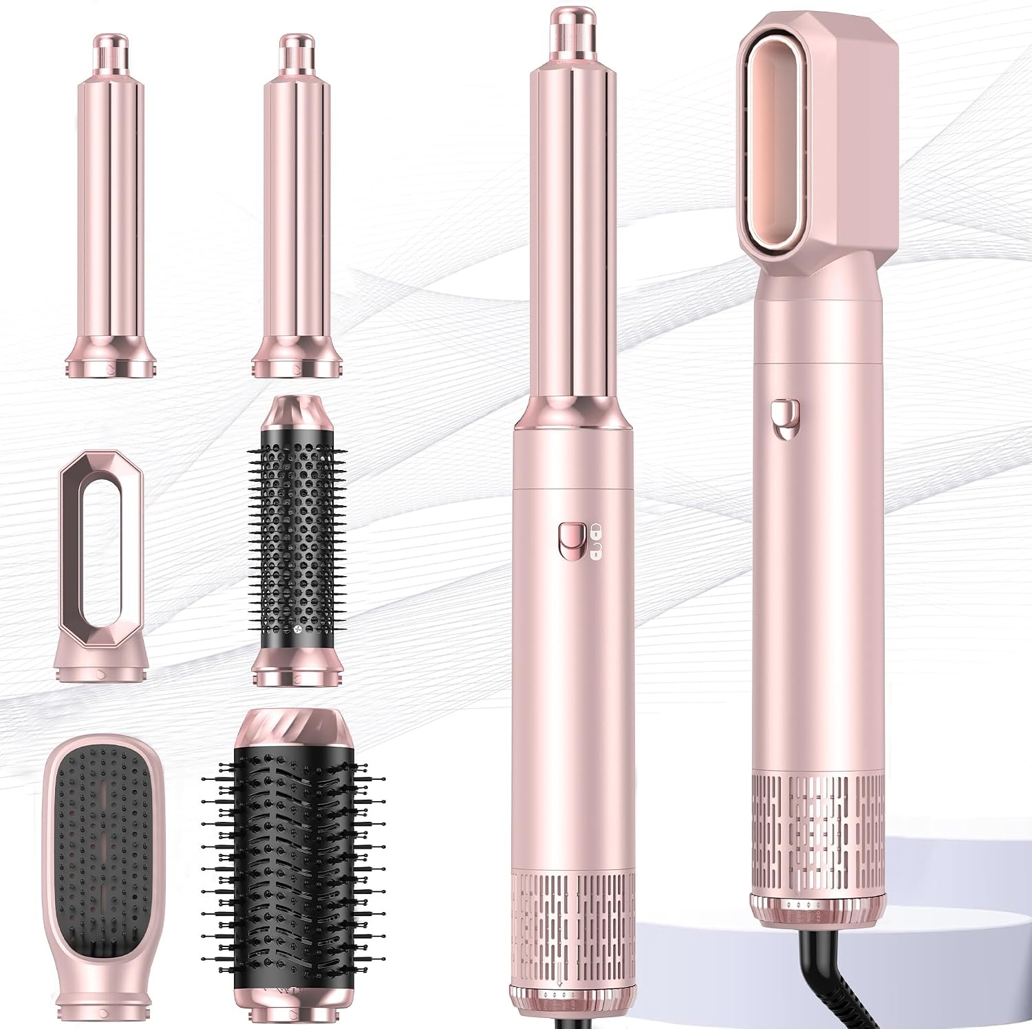 MogaWave Air Styler Pro 6-in-1 Föhnborstel en Krultang - Roze