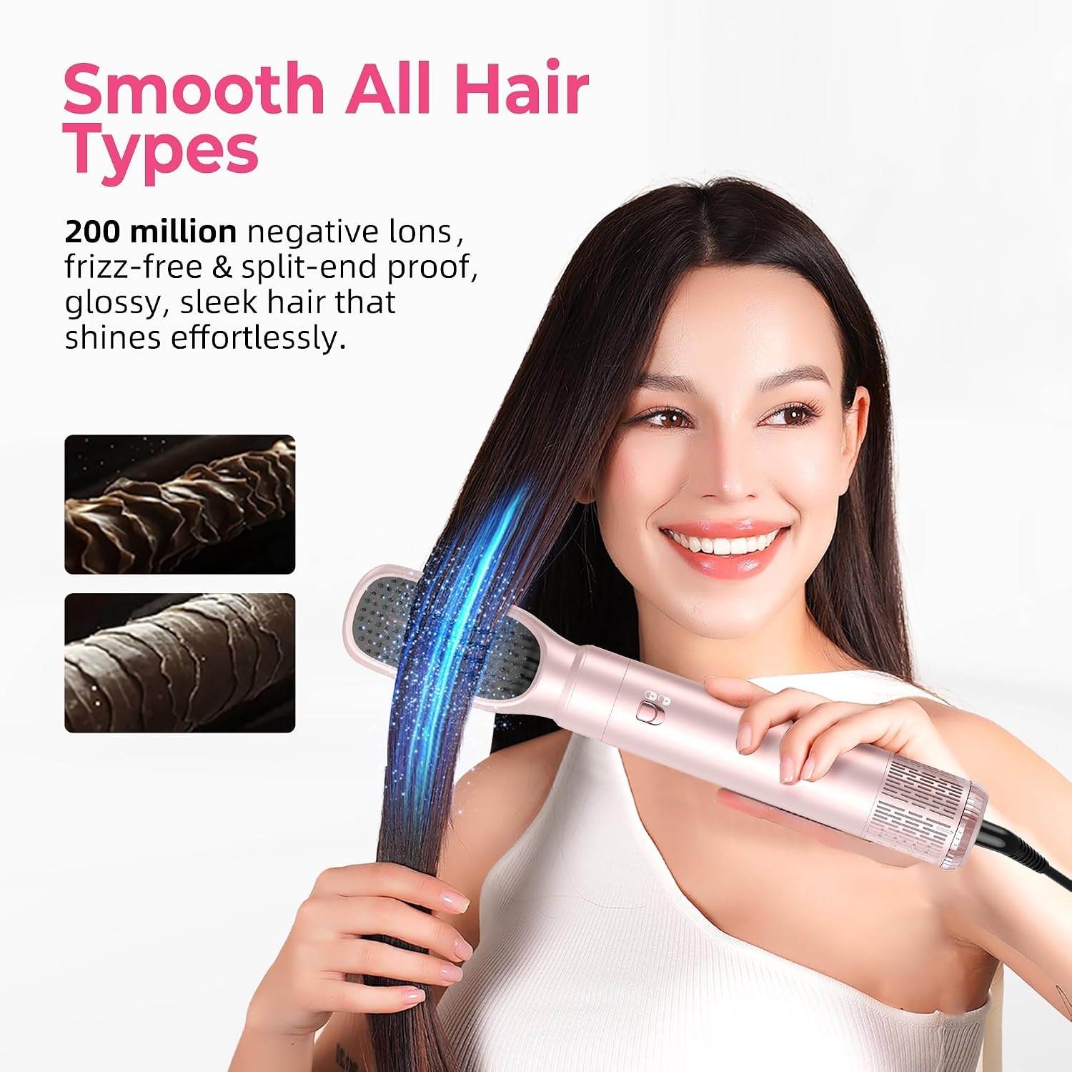 MogaWave Air Styler Pro 6-in-1 Föhnborstel en Krultang - Roze