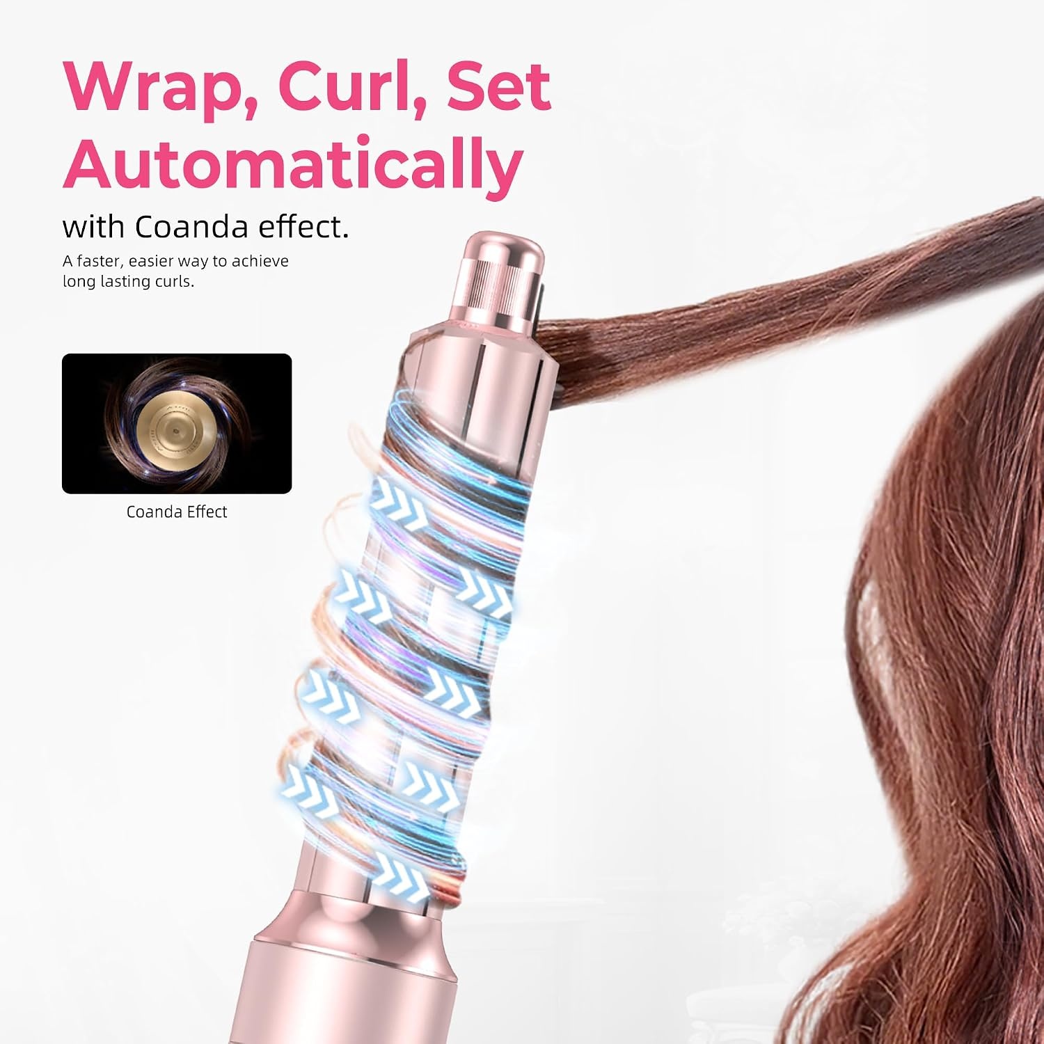 MogaWave Air Styler Pro 6-in-1 Föhnborstel en Krultang - Roze