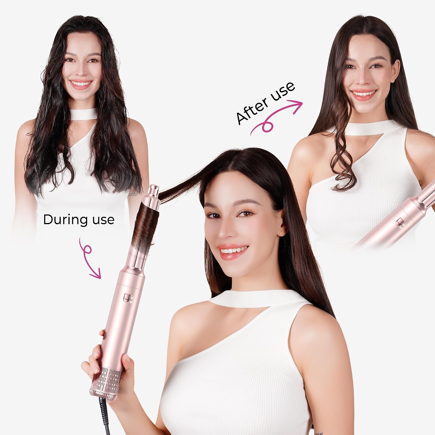 MogaWave Air Styler Pro 6-in-1 Föhnborstel en Krultang - Roze