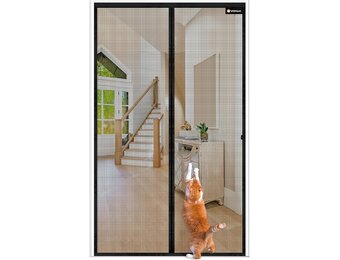 Vlamvertragend vliegengaas, balkondeur, magnetisch, glasvezelmateriaal, 85 x 210 cm, sterkere magneten, vliegengaas, deur, vliegengaas, zonder boren, insectenhor voor balkondeur/terrasdeur, zwart