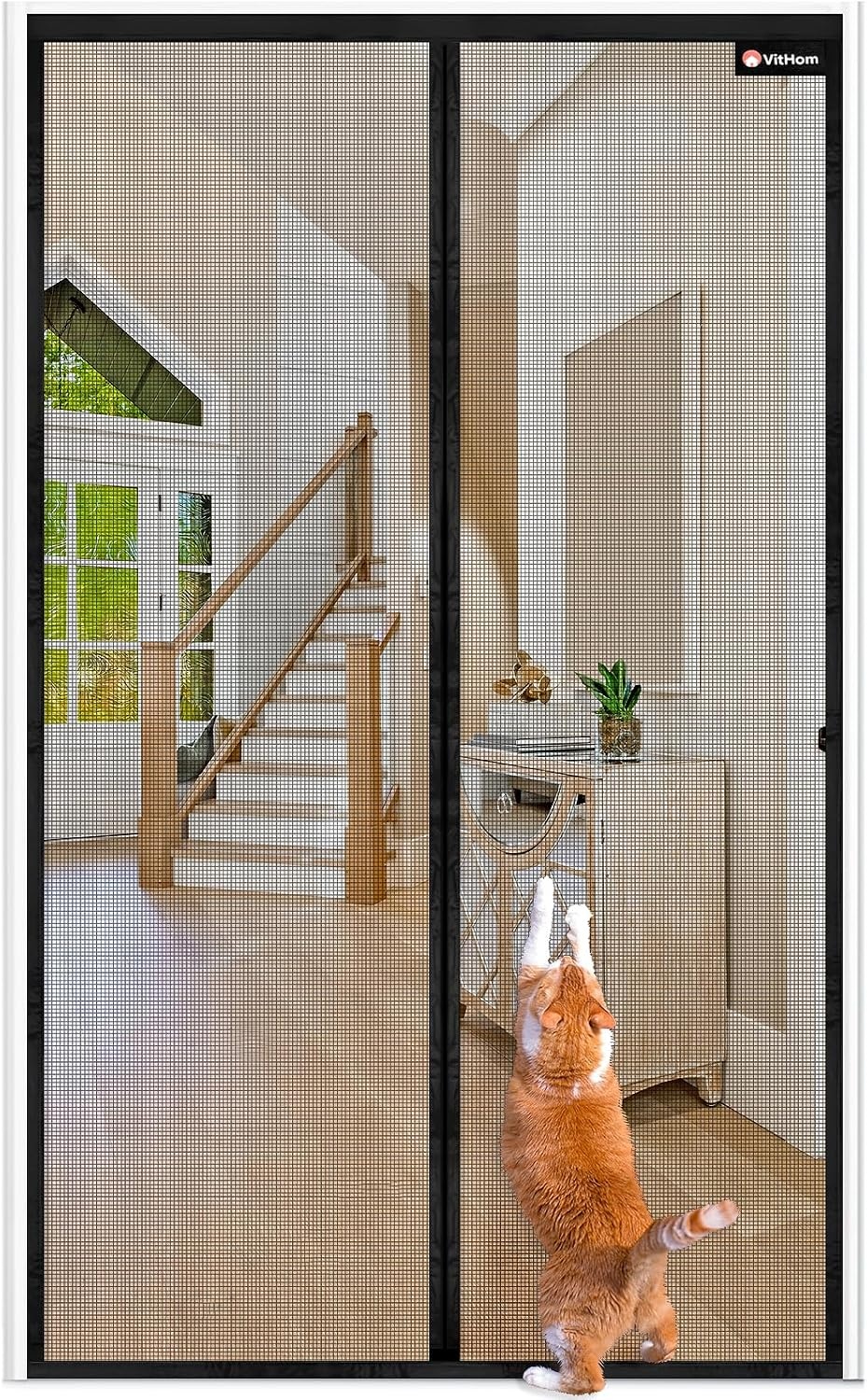 Vlamvertragend vliegengaas, balkondeur, magnetisch, glasvezelmateriaal, 85 x 210 cm, sterkere magneten, vliegengaas, deur, vliegengaas, zonder boren, insectenhor voor balkondeur/terrasdeur, zwart