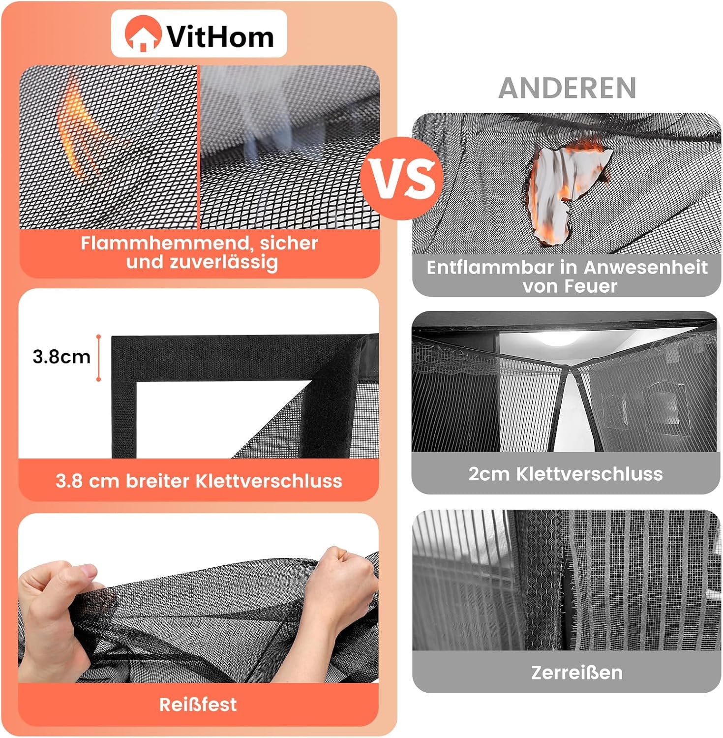 Vlamvertragend vliegengaas, balkondeur, magnetisch, glasvezelmateriaal, 85 x 210 cm, sterkere magneten, vliegengaas, deur, vliegengaas, zonder boren, insectenhor voor balkondeur/terrasdeur, zwart