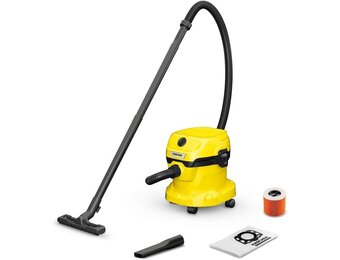 Kärcher nat-/droogzuiger WD 2 Plus V-12/4/18/C, inclusief patroonfilter, vliesfilterzak, 1.000 W, kunststof container: 12 l, zuigslang: 1,8 m, blaasfunctie, vloer- en spleetmondstuk, zwart, geel
