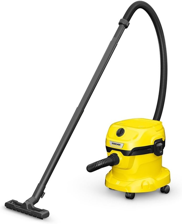 Kärcher nat-/droogzuiger WD 2 Plus V-12/4/18/C, inclusief patroonfilter, vliesfilterzak, 1.000 W, kunststof container: 12 l, zuigslang: 1,8 m, blaasfunctie, vloer- en spleetmondstuk, zwart, geel